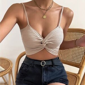 Beige Twist Front Crop Top